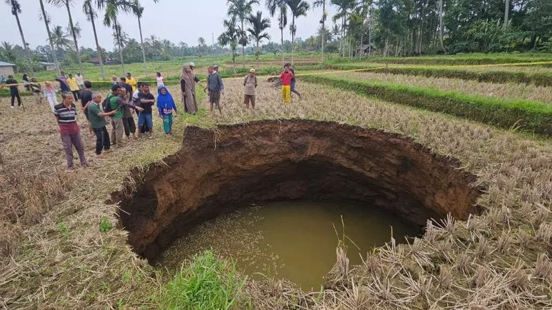 Geger! Lubang Raksasa Misterius Tiba-tiba Muncul di Tengah Sawah Warga Sumbar, Fenomena Apa?