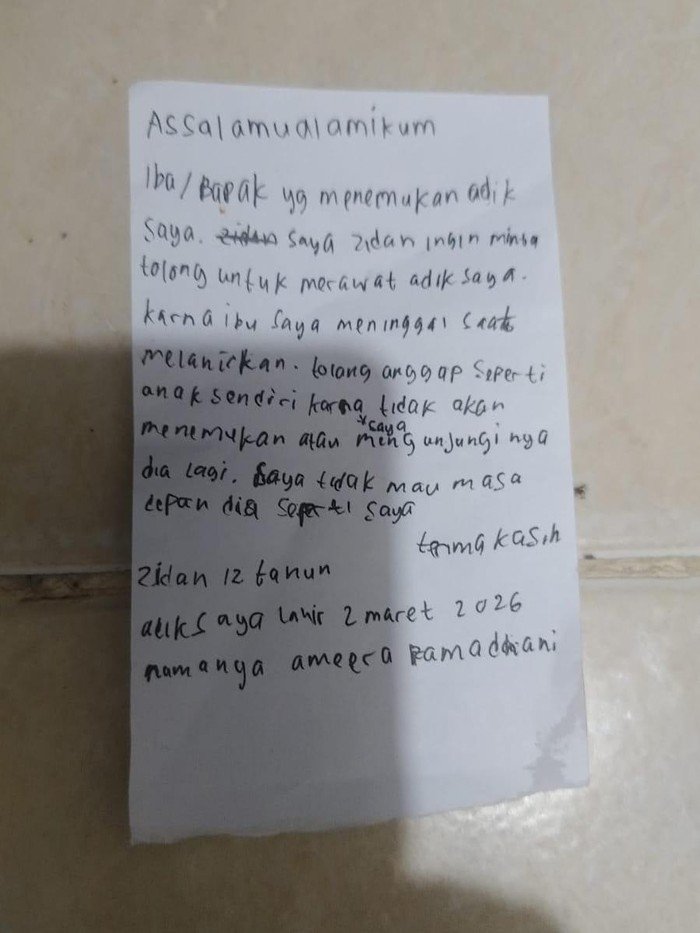 “Ibu Kami Sudah Meninggal”: Isi Surat Haru Kakak yang Tinggalkan Bayi di Gerobak Pasar Minggu karena Tak Mampu Merawat